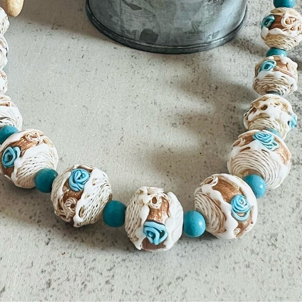 Vintage/Antique Murano Venetian Latticino Wedding Cake Necklace 16.5in. - Picture 3 of 16